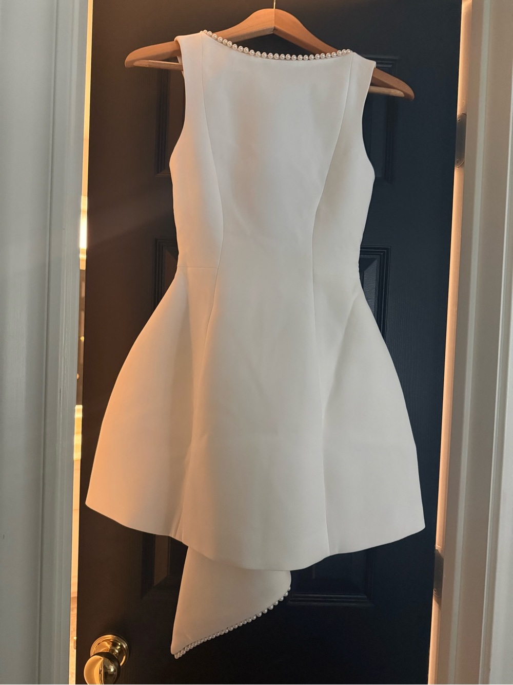 Asymmetrical White Pearl-Trim Sleeveless Dress